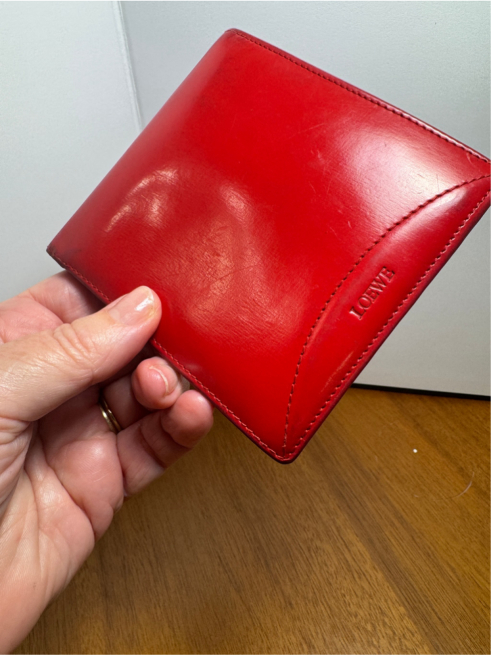 Loewe Red Patent Leather Bifold Small Wallet